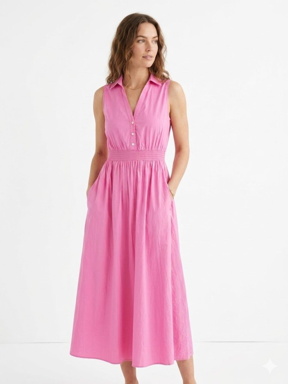 J. Crew Sleeveless Collared Lightweight Classic Midi Dress Pink Size 8/M NWT - Picture 1 of 7